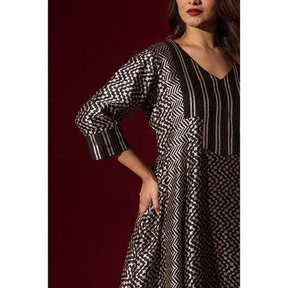 Naseebo Ebony Black Silk Anarkali Kurta and Pant