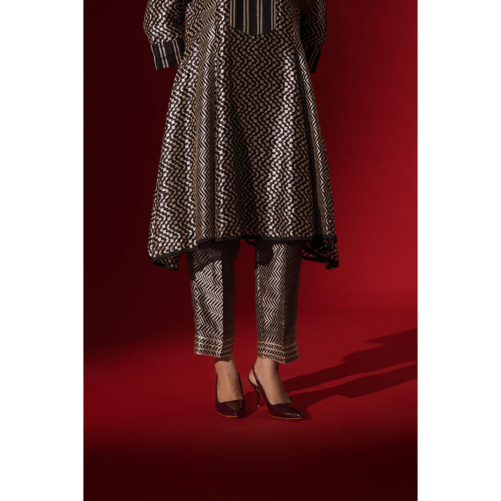 Naseebo Ebony Black Silk Anarkali Kurta and Pant