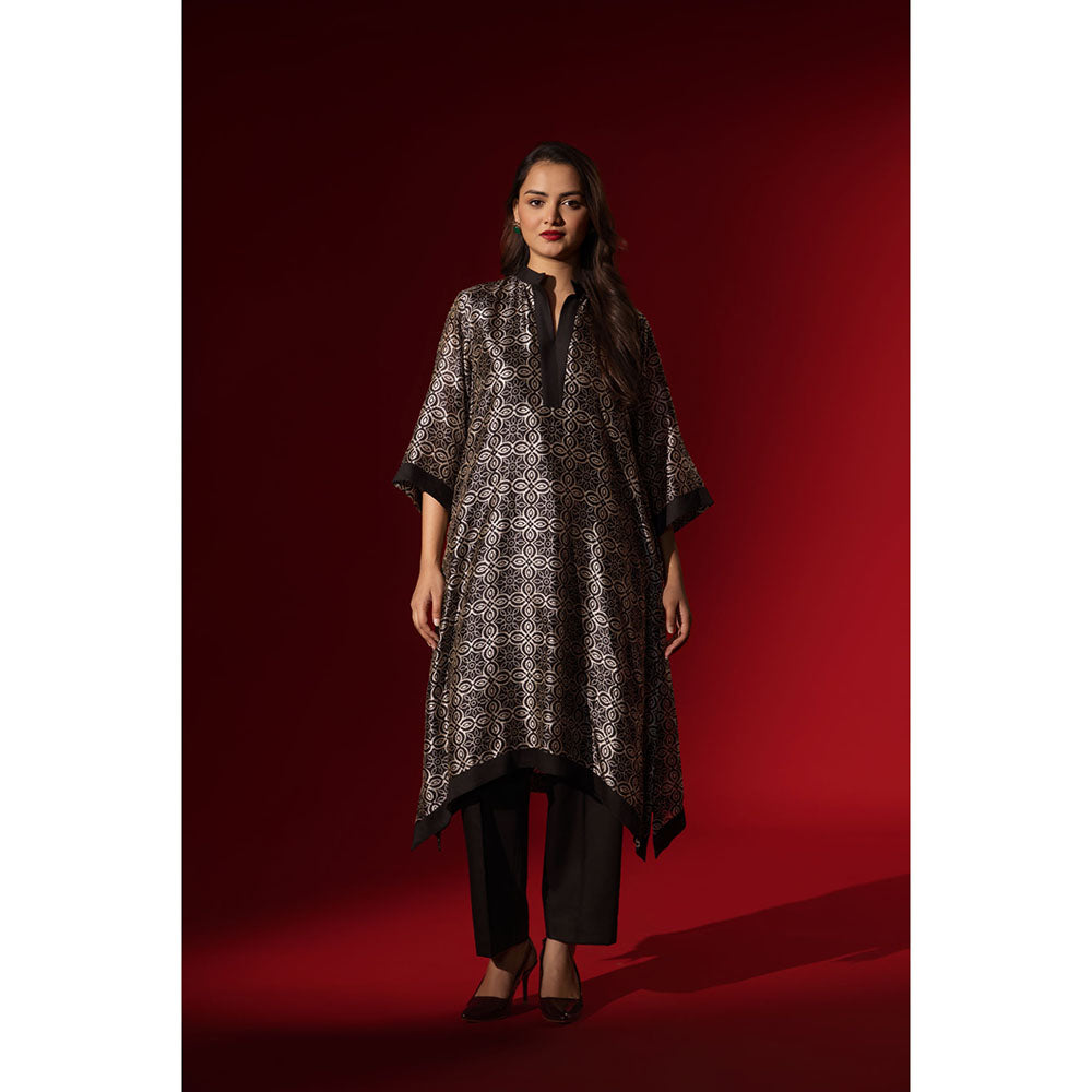 Naseebo Ebony Black Silk Printed Kurta and Pant