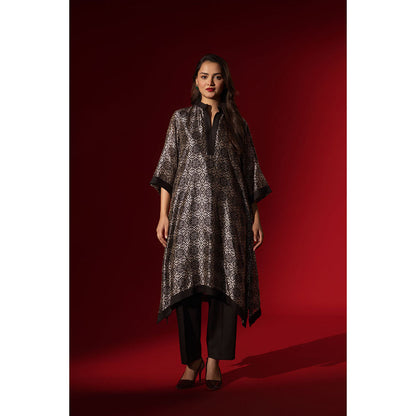 Naseebo Ebony Black Silk Printed Kurta and Pant