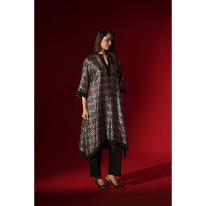 Naseebo Ebony Black Silk Printed Kurta and Pant