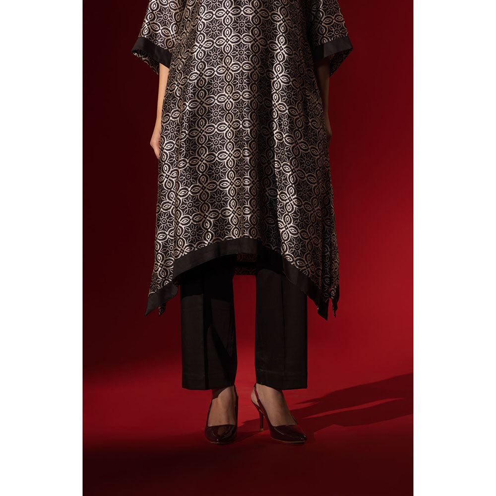 Naseebo Ebony Black Silk Printed Kurta and Pant