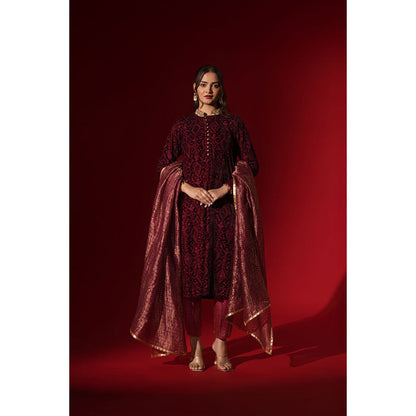 Naseebo Maroon Noir Luxe Velvet Kurta with Pant & Dupatta