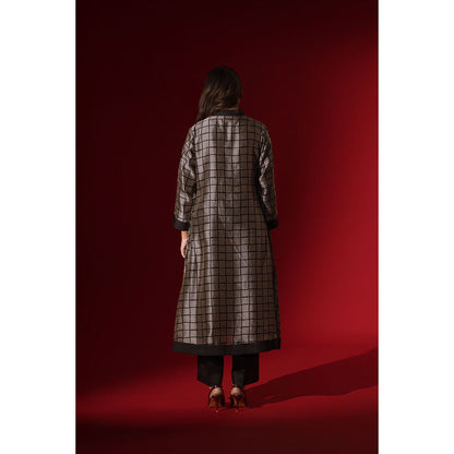 Naseebo Ebony Checked Print Black Silk Kurta and Pant