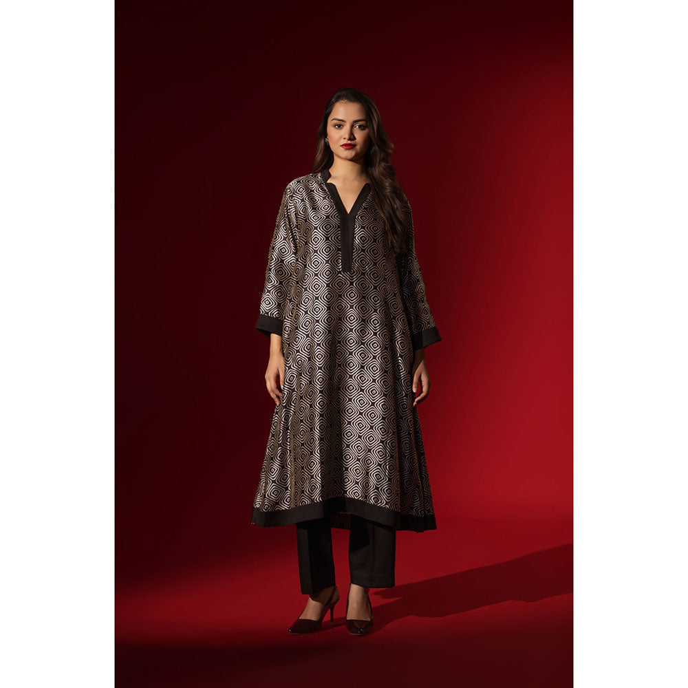 Naseebo Ebony Black Geometric Symphony Silk Kurta and Pant