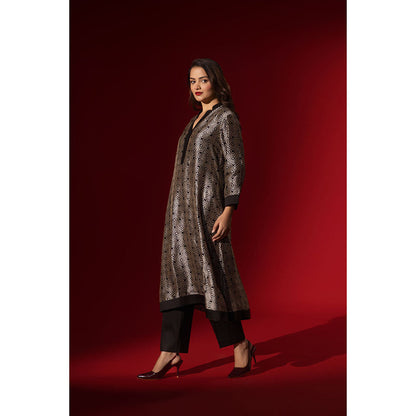 Naseebo Ebony Black Geometric Symphony Silk Kurta and Pant