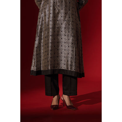 Naseebo Ebony Black Geometric Symphony Silk Kurta and Pant