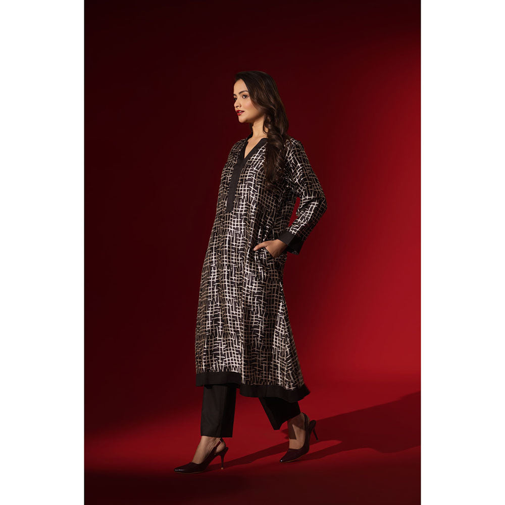 Naseebo Elegance Ebony Black Silk Kurta and Pant
