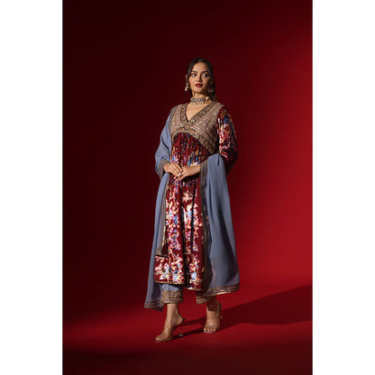 Naseebo Vintage Ruby Velvet Anarkali with Pant & Dupatta