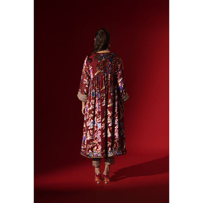 Naseebo Vintage Ruby Velvet Anarkali with Pant & Dupatta