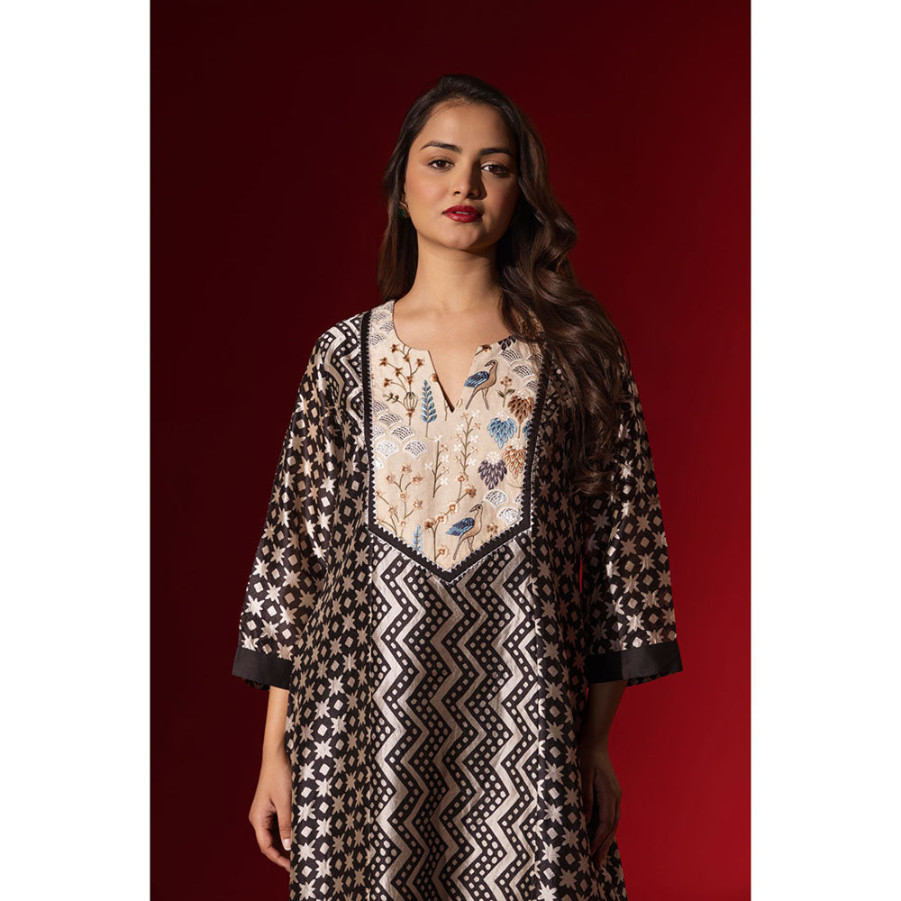 Naseebo Ebony Black Silk Embroidery Kurta and Pant