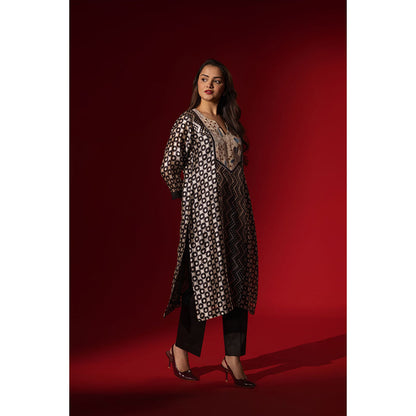 Naseebo Ebony Black Silk Embroidery Kurta and Pant
