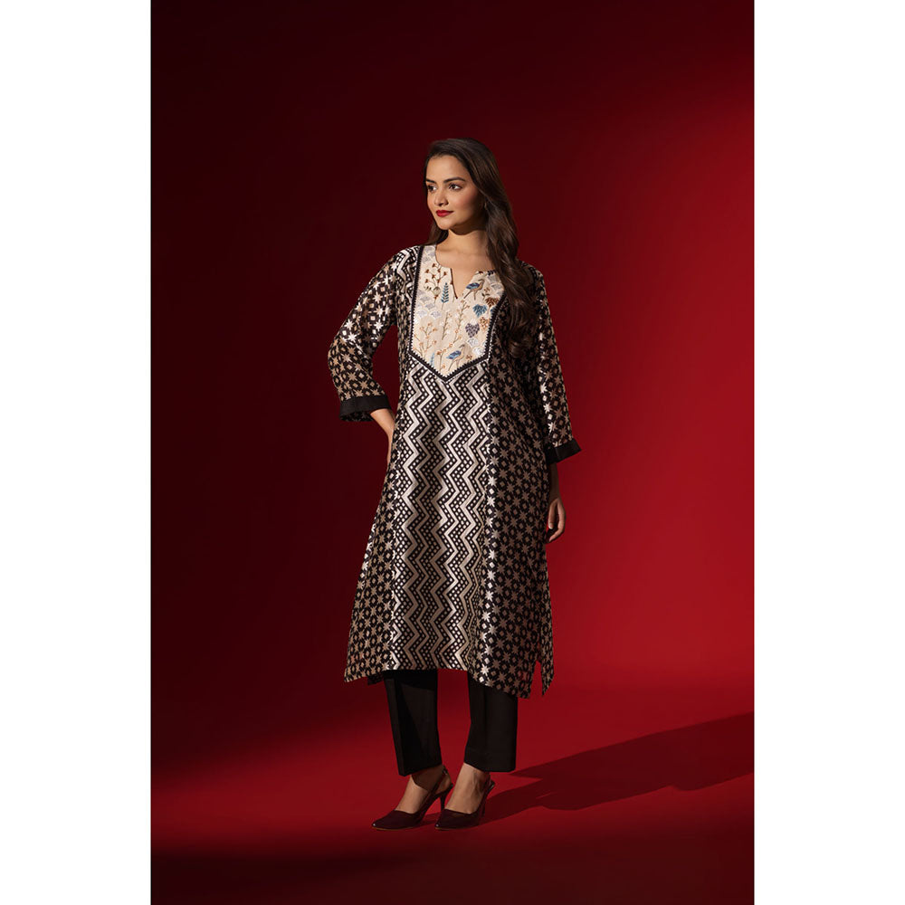 Naseebo Ebony Black Silk Embroidery Kurta and Pant