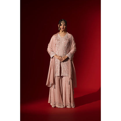 Naseebo Pastel Pink Embroidered Kurta with Palazzo & Dupatta
