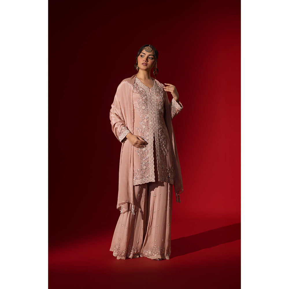 Naseebo Pastel Pink Embroidered Kurta with Palazzo & Dupatta