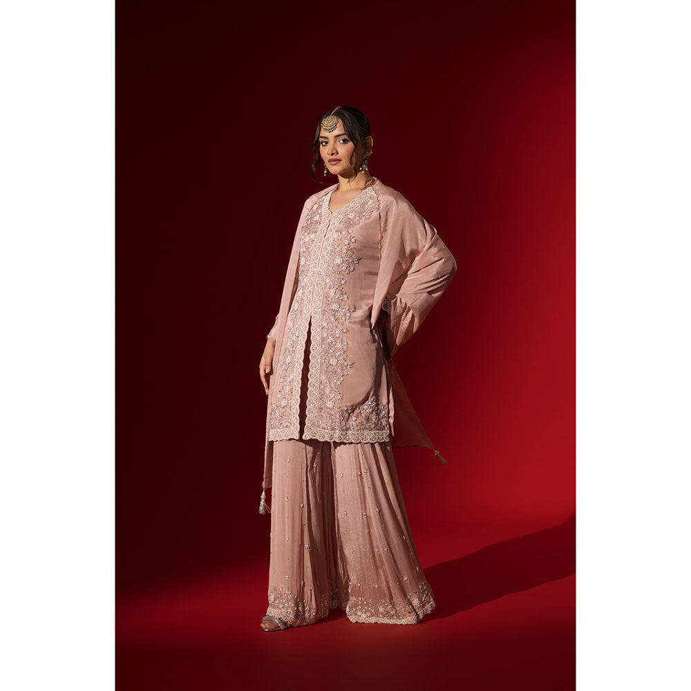 Naseebo Pastel Pink Embroidered Kurta with Palazzo & Dupatta