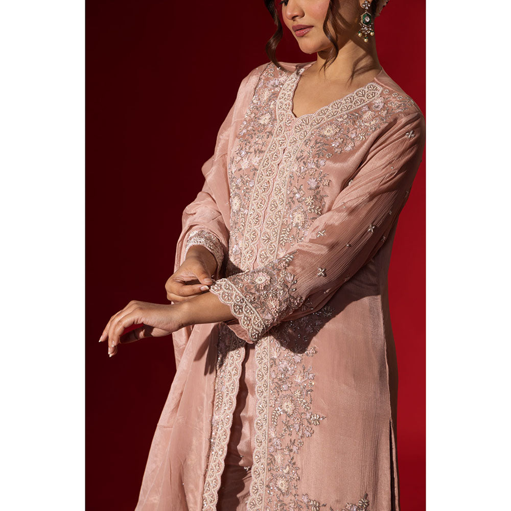 Naseebo Pastel Pink Embroidered Kurta with Palazzo & Dupatta