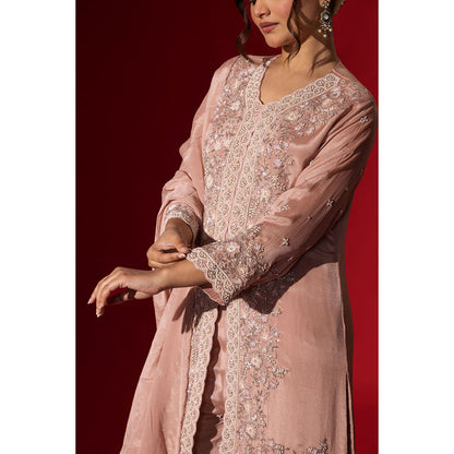 Naseebo Pastel Pink Embroidered Kurta with Palazzo & Dupatta