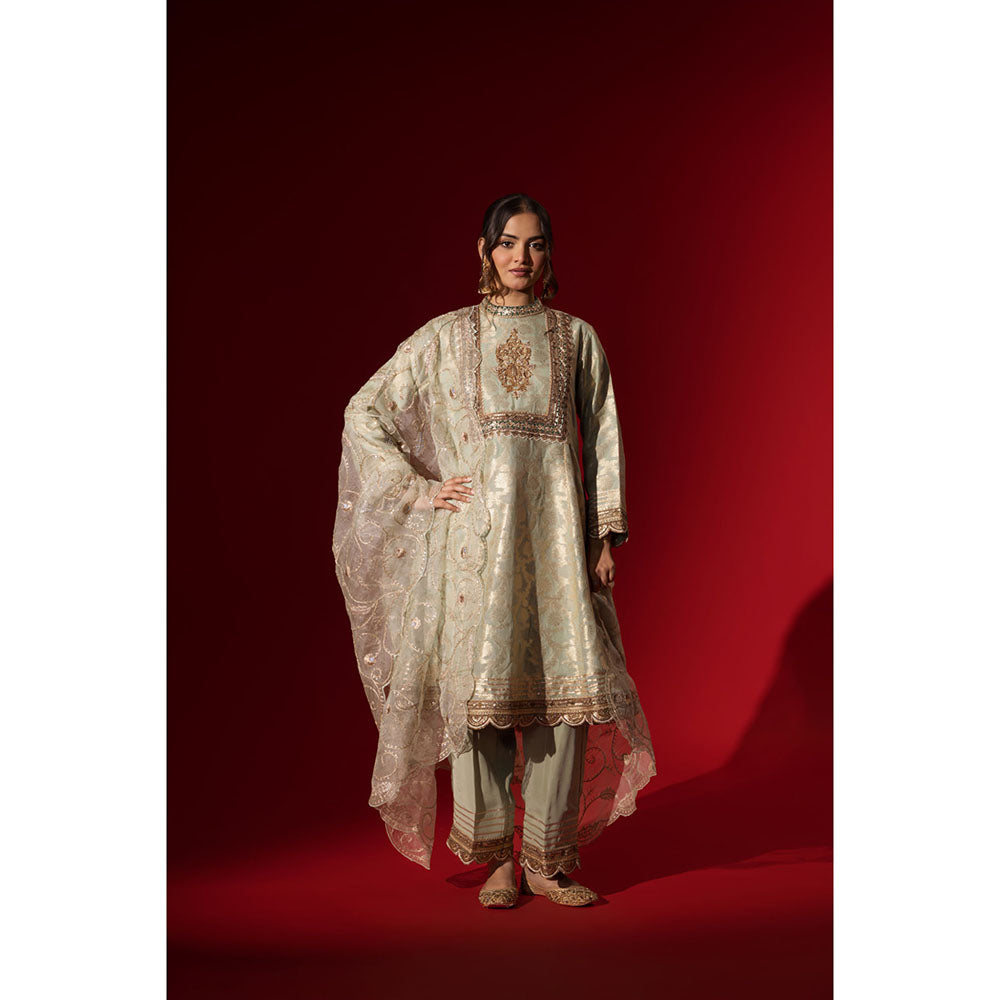 Naseebo Moonlit Green Embroidered Kurta with Pant & Dupatta