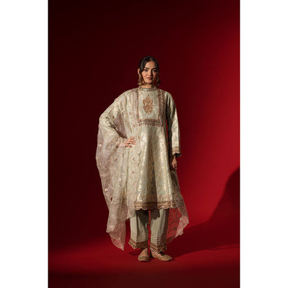 Naseebo Moonlit Green Embroidered Kurta with Pant & Dupatta