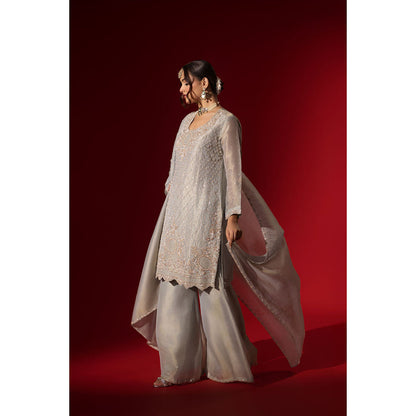 Naseebo Silver Haze Grey Embroidered Kurta with Palazzo & Dupatta