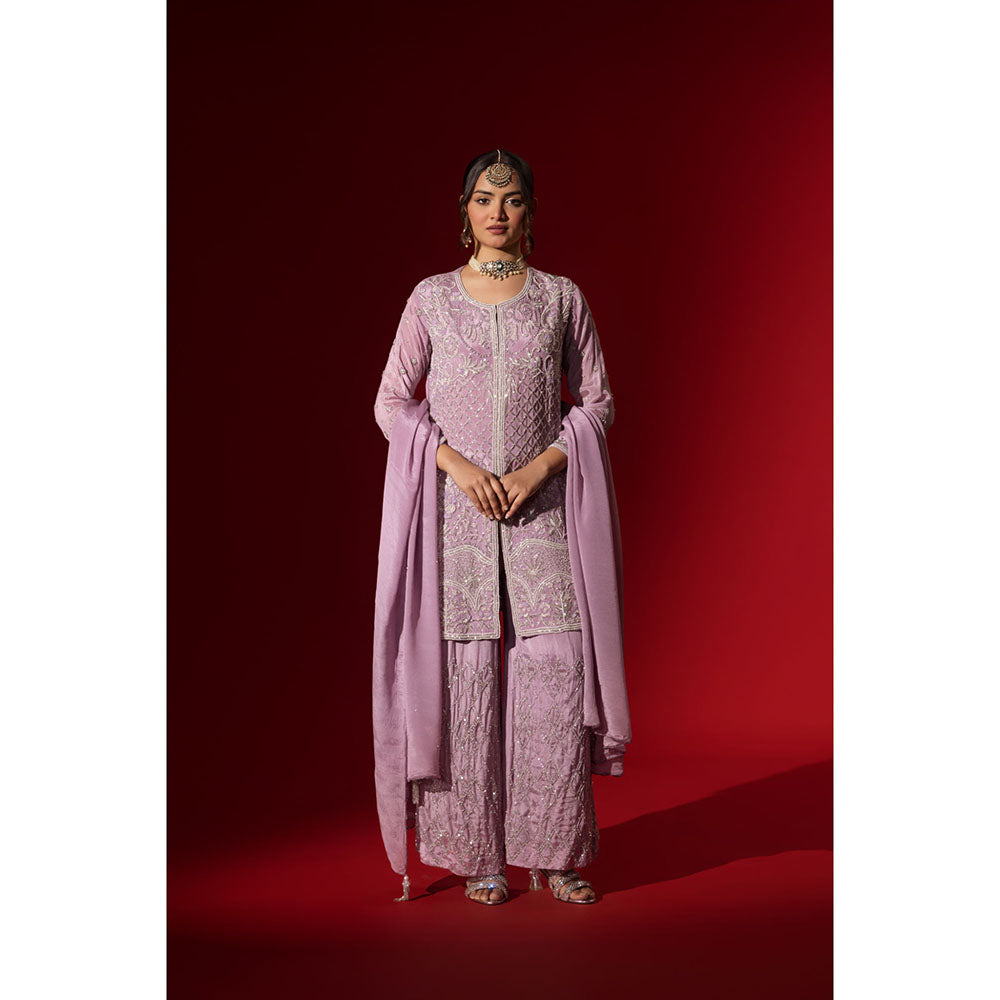 Naseebo Lavender Embroidered Kurta with Palazzo & Dupatta