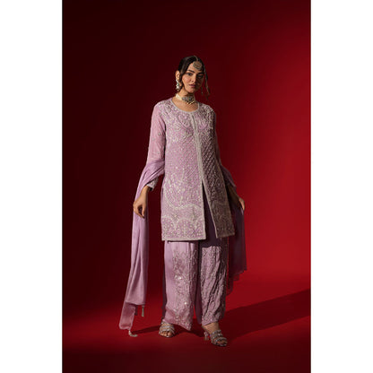 Naseebo Lavender Embroidered Kurta with Palazzo & Dupatta