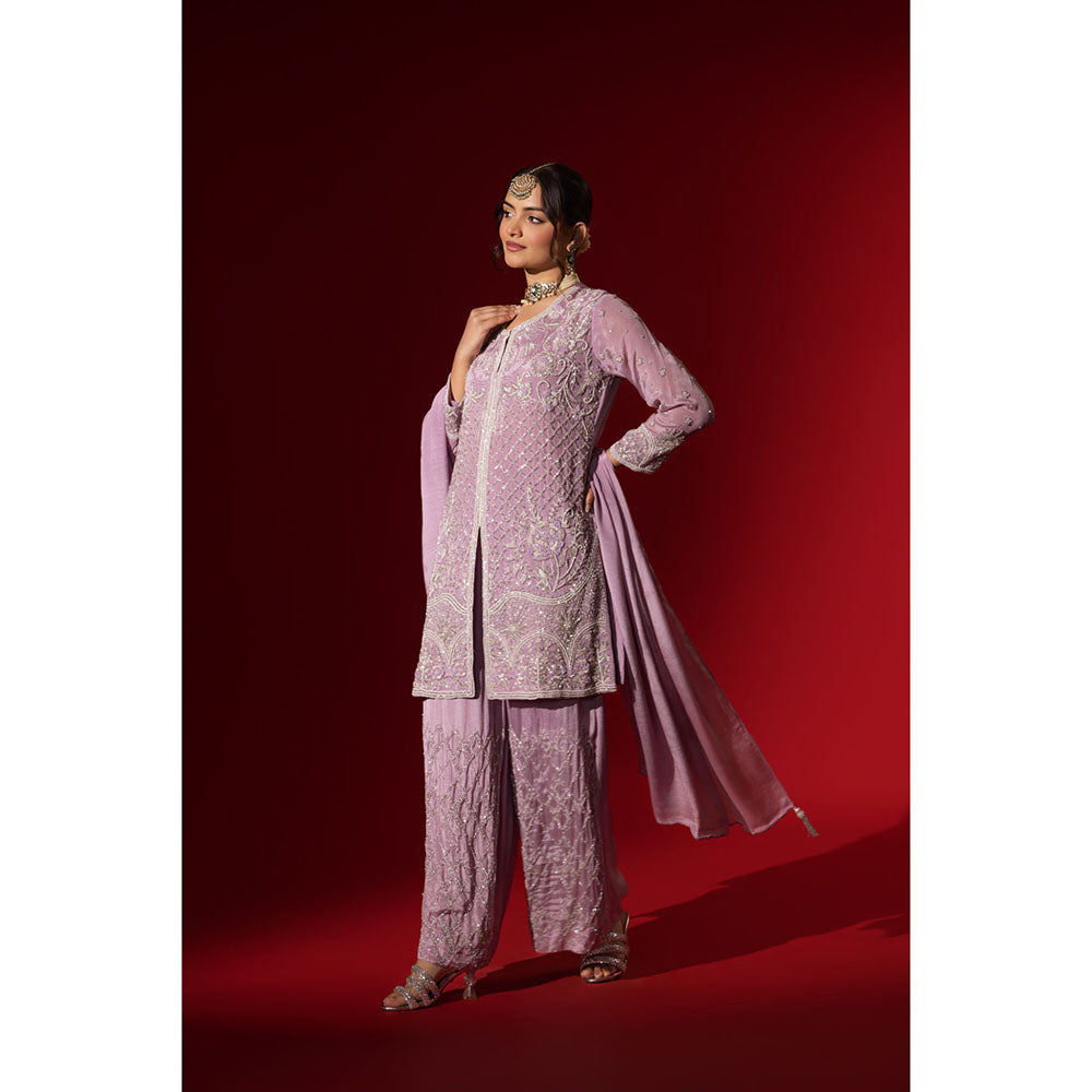 Naseebo Lavender Embroidered Kurta with Palazzo & Dupatta