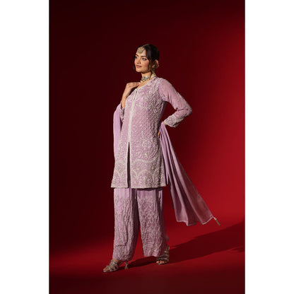 Naseebo Lavender Embroidered Kurta with Palazzo & Dupatta