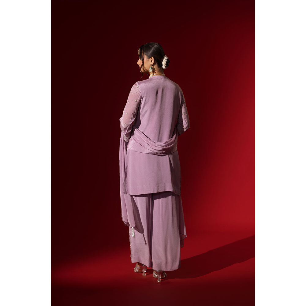 Naseebo Lavender Embroidered Kurta with Palazzo & Dupatta