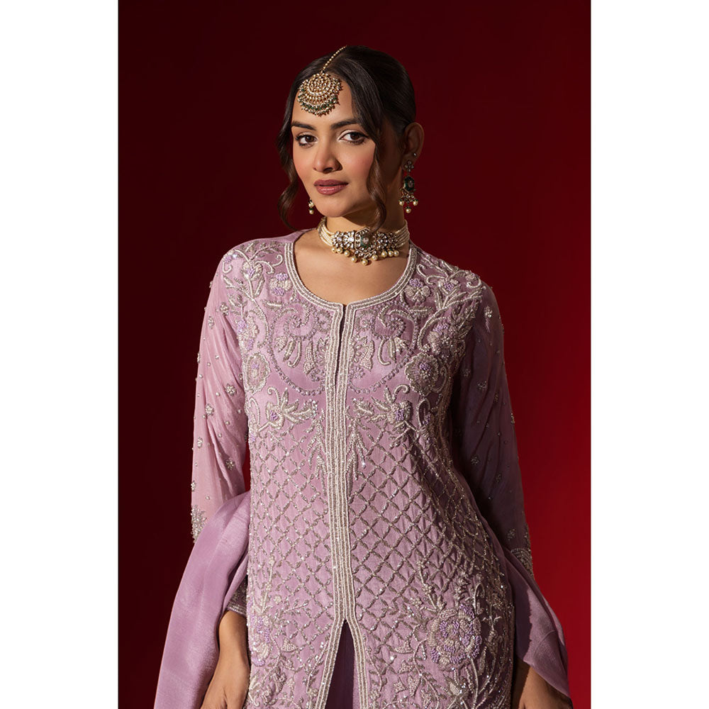 Naseebo Lavender Embroidered Kurta with Palazzo & Dupatta