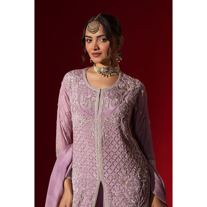 Naseebo Lavender Embroidered Kurta with Palazzo & Dupatta