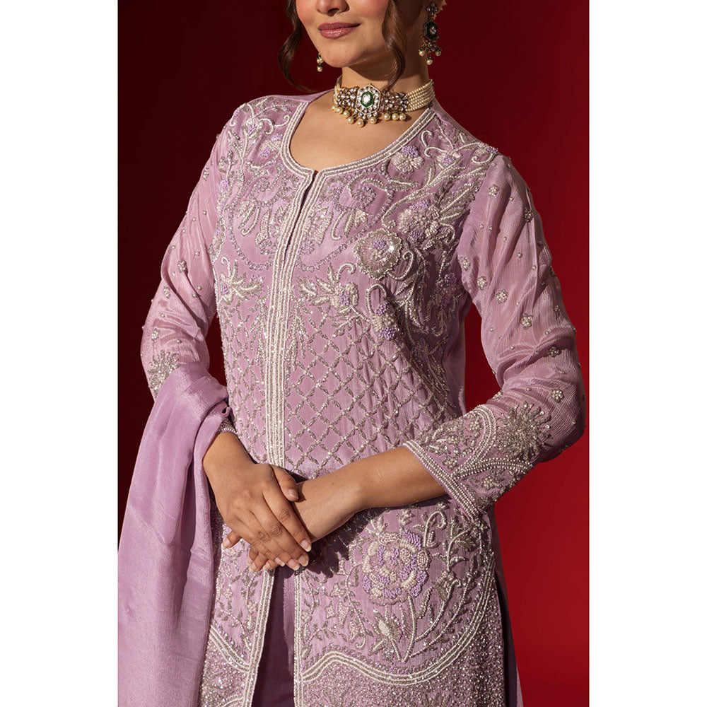 Naseebo Lavender Embroidered Kurta with Palazzo & Dupatta