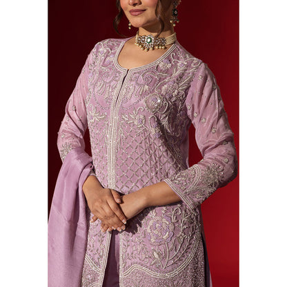 Naseebo Lavender Embroidered Kurta with Palazzo & Dupatta