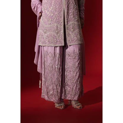 Naseebo Lavender Embroidered Kurta with Palazzo & Dupatta
