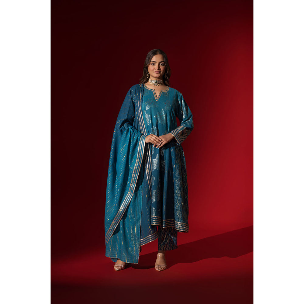 Naseebo Emerald Blue Charm Anarkali with Pant & Dupatta