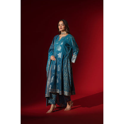 Naseebo Emerald Blue Charm Anarkali with Pant & Dupatta