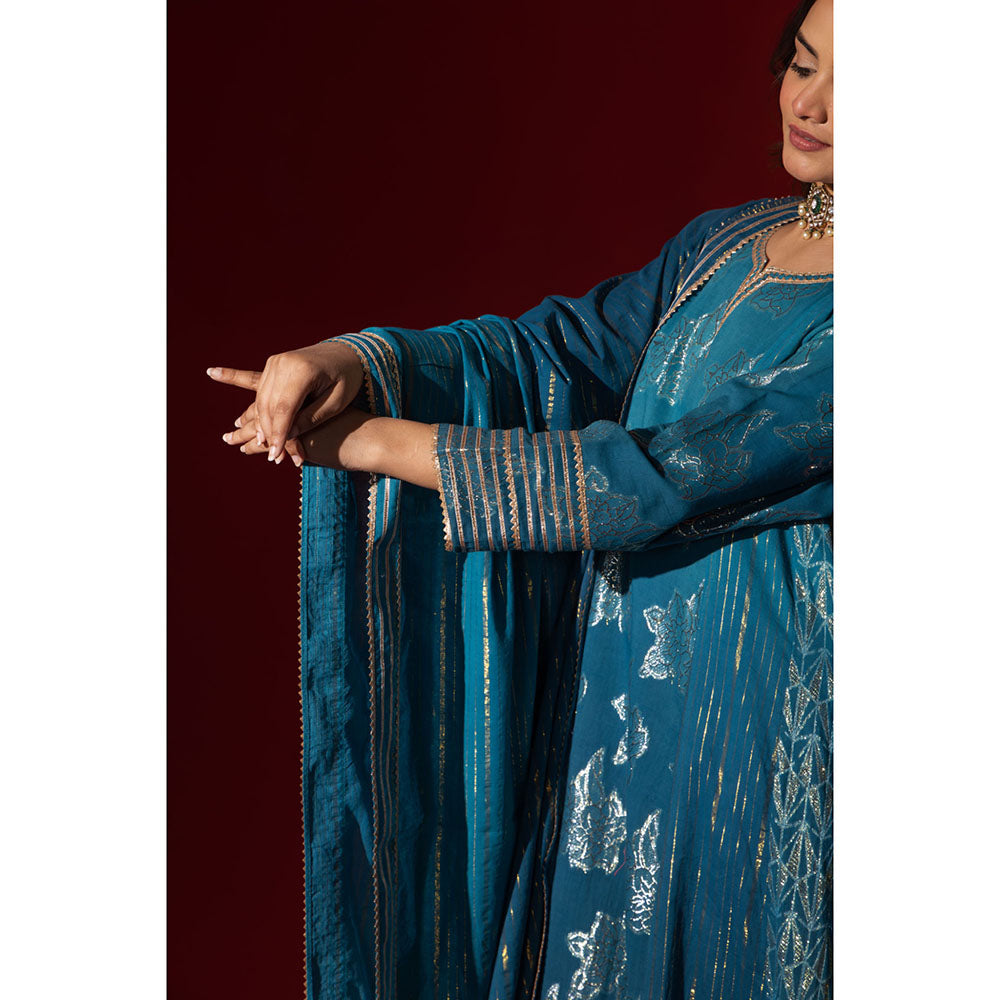 Naseebo Emerald Blue Charm Anarkali with Pant & Dupatta