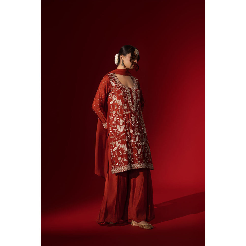 Naseebo Maroon Radiance Embroidered Kurta with Palazzo & Dupatta