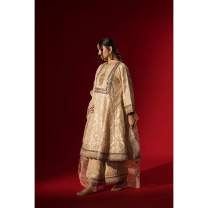 Naseebo Cream Sequin Brocade Kurta with Palazzo & Dupatta