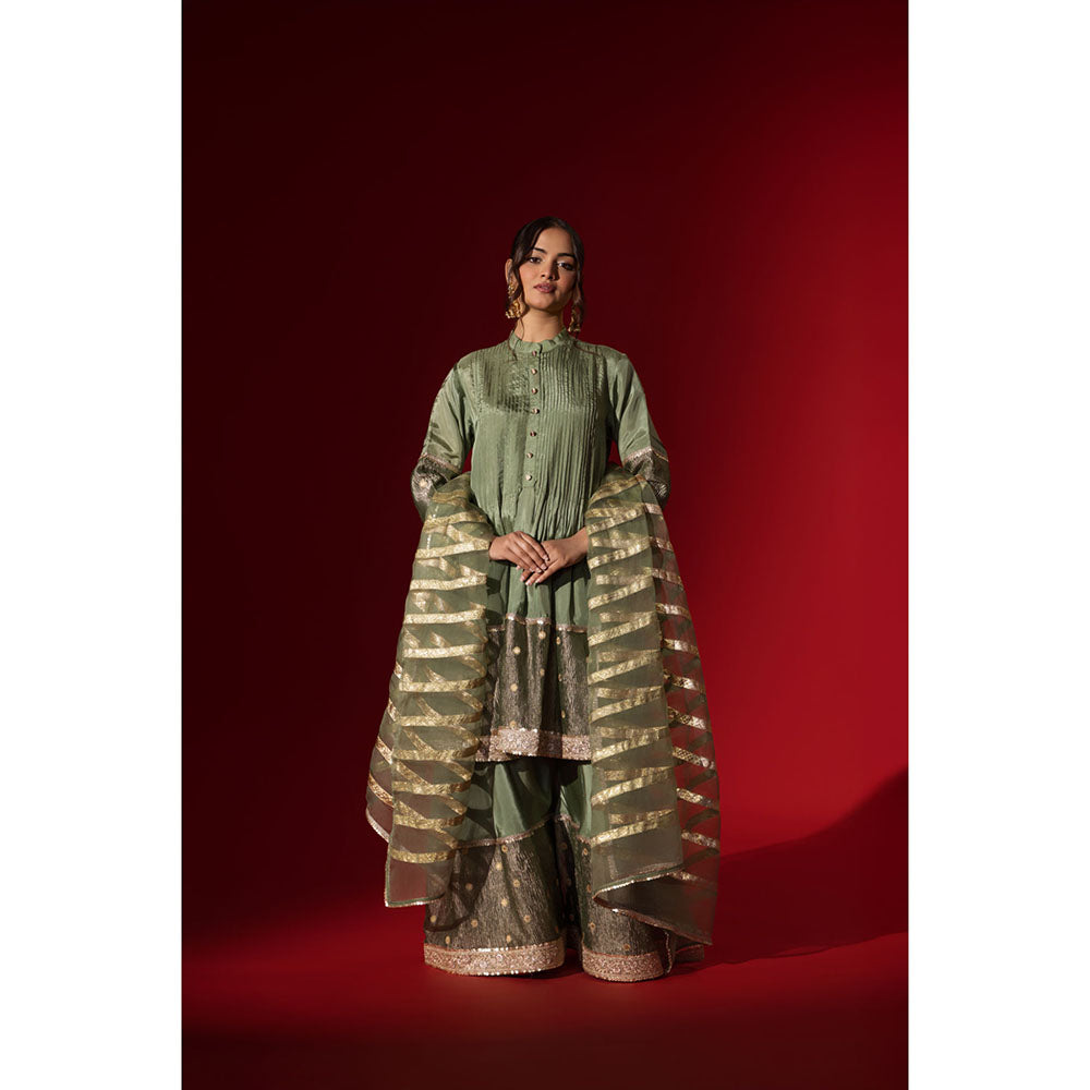 Naseebo Green Glisten Brocade Kurta with Palazzo & Dupatta