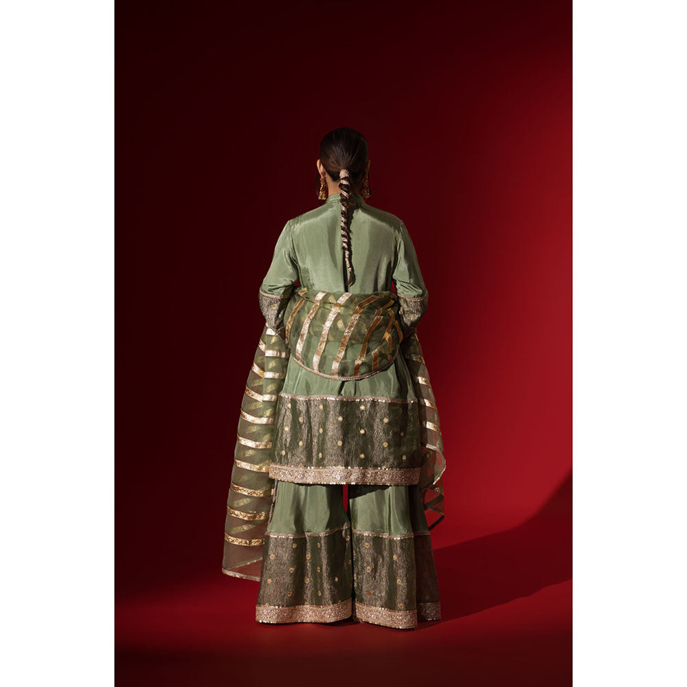 Naseebo Green Glisten Brocade Kurta with Palazzo & Dupatta