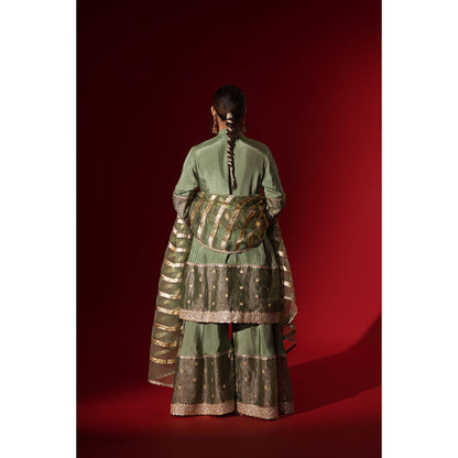 Naseebo Green Glisten Brocade Kurta with Palazzo & Dupatta