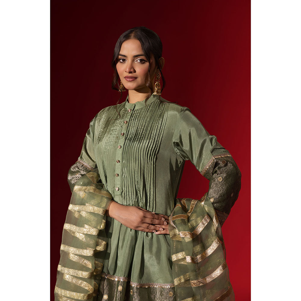 Naseebo Green Glisten Brocade Kurta with Palazzo & Dupatta
