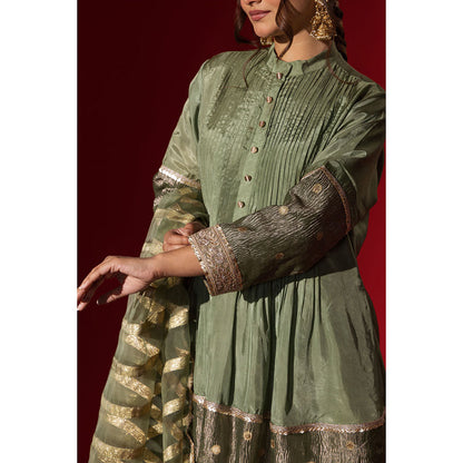Naseebo Green Glisten Brocade Kurta with Palazzo & Dupatta