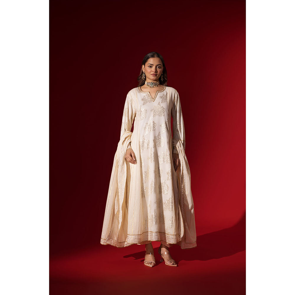Naseebo Angel White Gota Work Anarkali with Pant & Dupatta