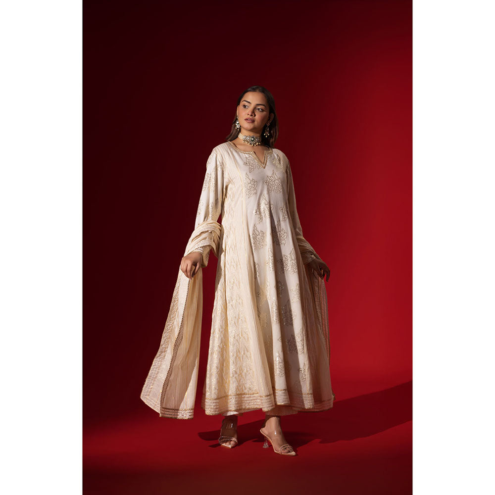 Naseebo Angel White Gota Work Anarkali with Pant & Dupatta