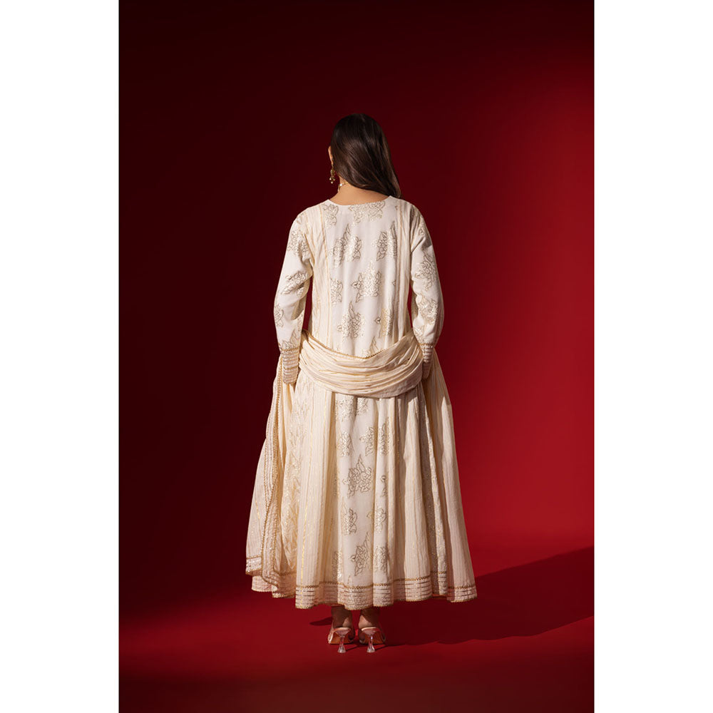 Naseebo Angel White Gota Work Anarkali with Pant & Dupatta