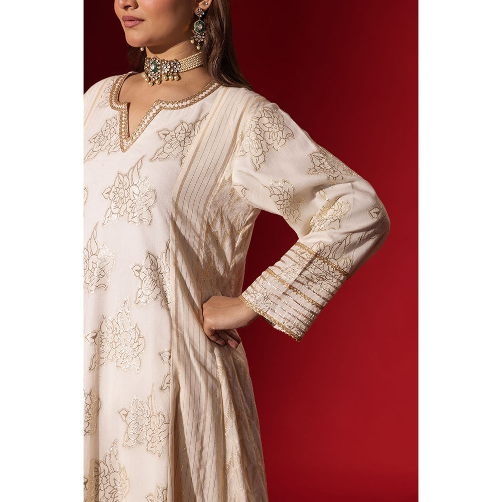 Naseebo Angel White Gota Work Anarkali with Pant & Dupatta