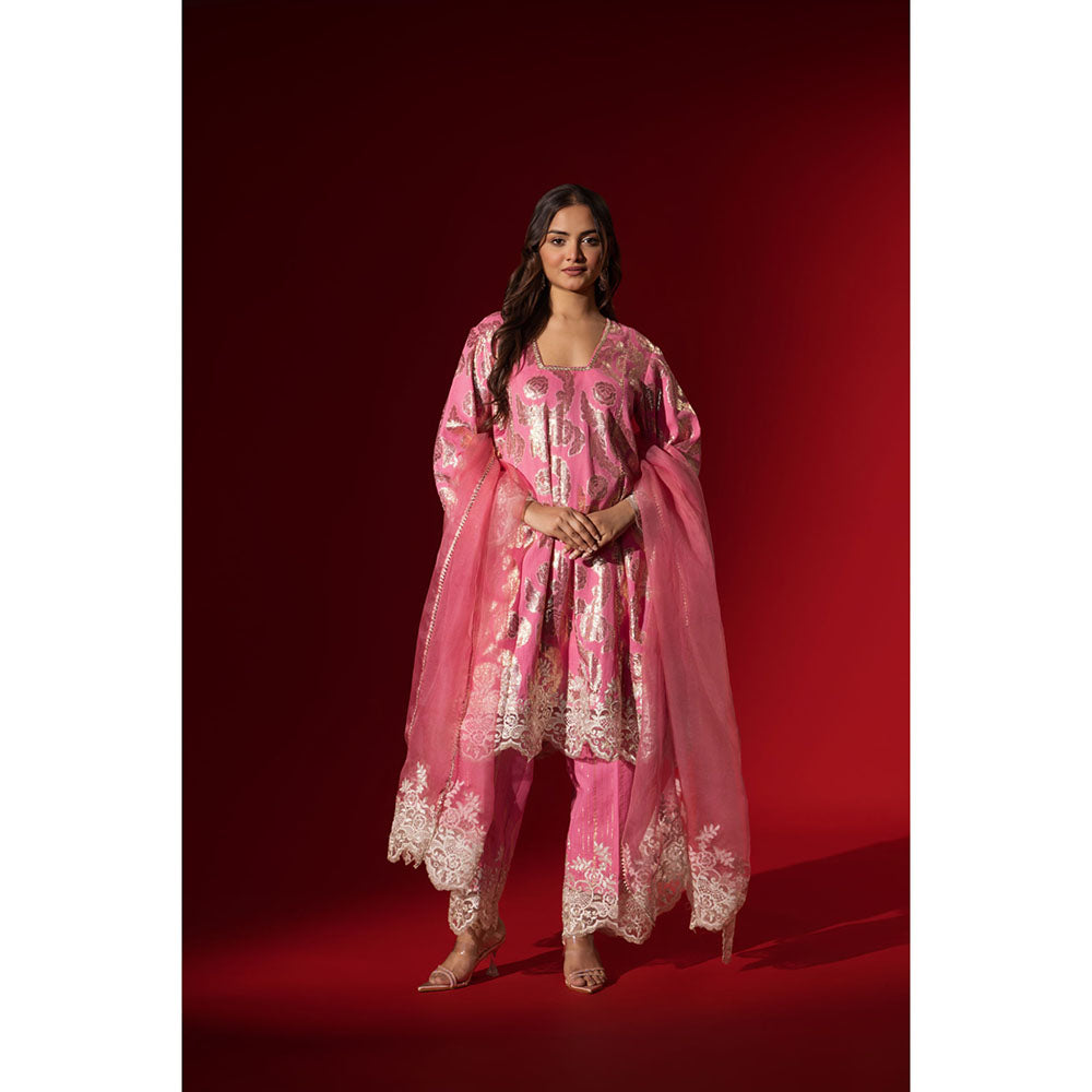 Naseebo Pink Champagne Sequin Brocade Kurta with Pant & Dupatta